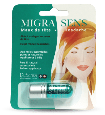 Soulagement des maux de tête aux huiles essentielles Migra Sens. Applicateur à bille.