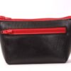 Cosmetics pouch made of recycled tire products, colored decorations. Cotton lining interior, zipped top, zipped side pocket.