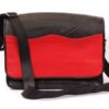 Messenger bag made of recycled tire products, colored decoration. Adjustable rubber strap, nylon handles, fabric lining. Zippered cell pocket, keychain, pen holder.