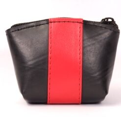 Cora wallet 4 in L x 3.5 in H x 1.5 in D, made of recycled tire products and colored faux leather, zipper closure.