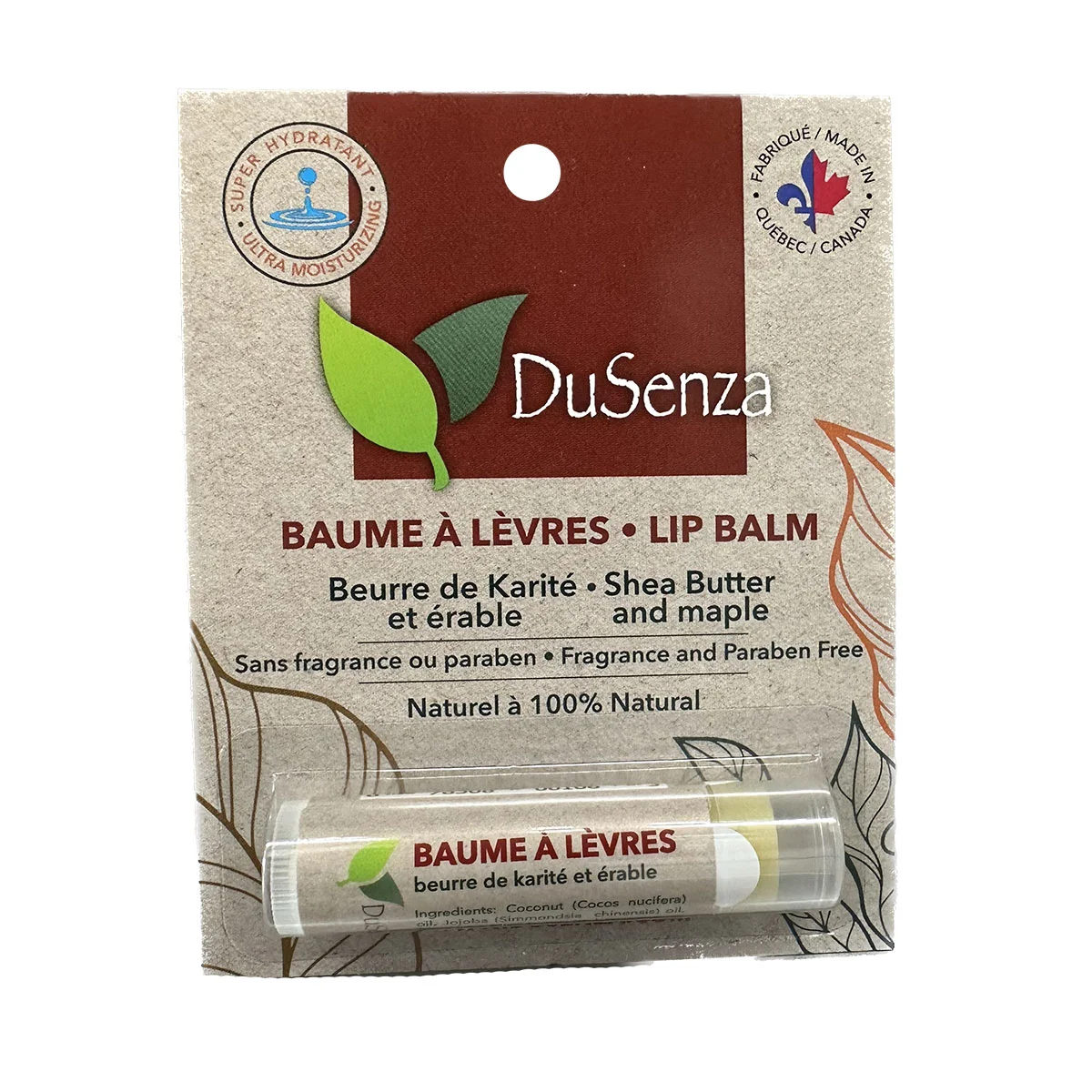 Baume à lèvres beurre de karité et érable