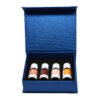 Coffret de 4 huiles parfumées pour diffuseurs à ultrasons. Flacons de 10 ml chacun. Fruit de la passion, noix de coco, vanille, et mangue.