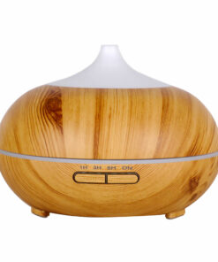Wood style ultrasonic diffuser, 6-color changing LED lights. 300 ml capacity, auto shut off.