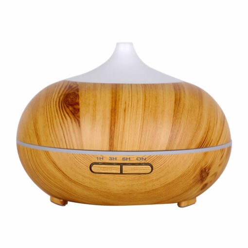 Wood style ultrasonic diffuser, 6-color changing LED lights. 300 ml capacity, auto shut off.