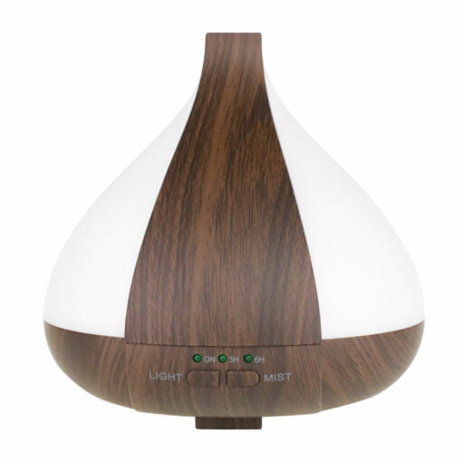 Ultrasonic diffuser, dark wood style. Changing LED light. 220 ml capacity, auto shut off.