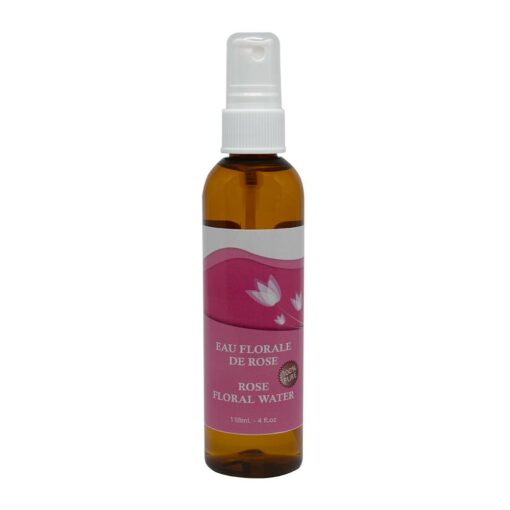 Eau florale de rose. Bouteille de 118 ml avec vaporisateur.