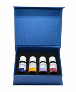 Set of 4 different blends of essential oils: respiration, citrus, relaxation, ambiance. 10 ml per bottle.