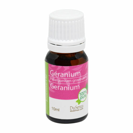 Huile essentielle de géranium. Bouteille de 10 ml.