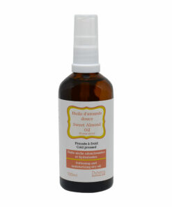 Sweet almond dry oil, cold pressed. 100 ml bottle with dispenser pump.