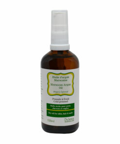 Huile sèche d'argan marocaine, pressée à froid. Bouteille de 100 ml avec pompe distributrice.