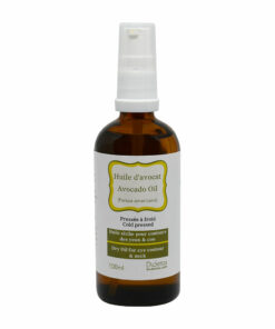 Huile sèche d'avocat pressée à froid. Bouteille de 100 ml avec pompe distributrice.