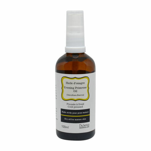 Huile sèche d'onagre, pressée à froid. Bouteille de 100 ml avec pompe distributrice.