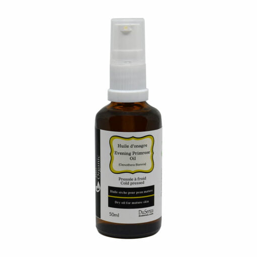 Evening primrose dry oil, cold pressed. 50 ml bottle with dispenser pump.